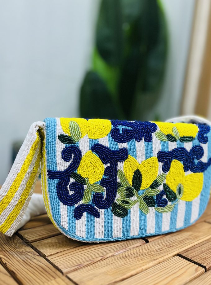 Zesty Lemon Hand-Beaded Shoulder Bag by Zara Label