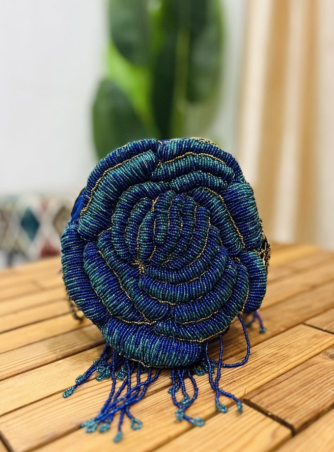 Artisan Hand-Beaded Floral Rosette Statement Clutch by Zara Label