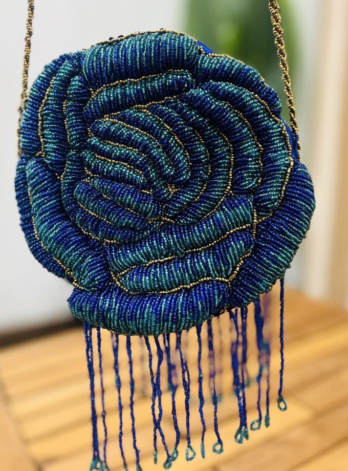 Artisan Hand-Beaded Floral Rosette Statement Clutch by Zara Label