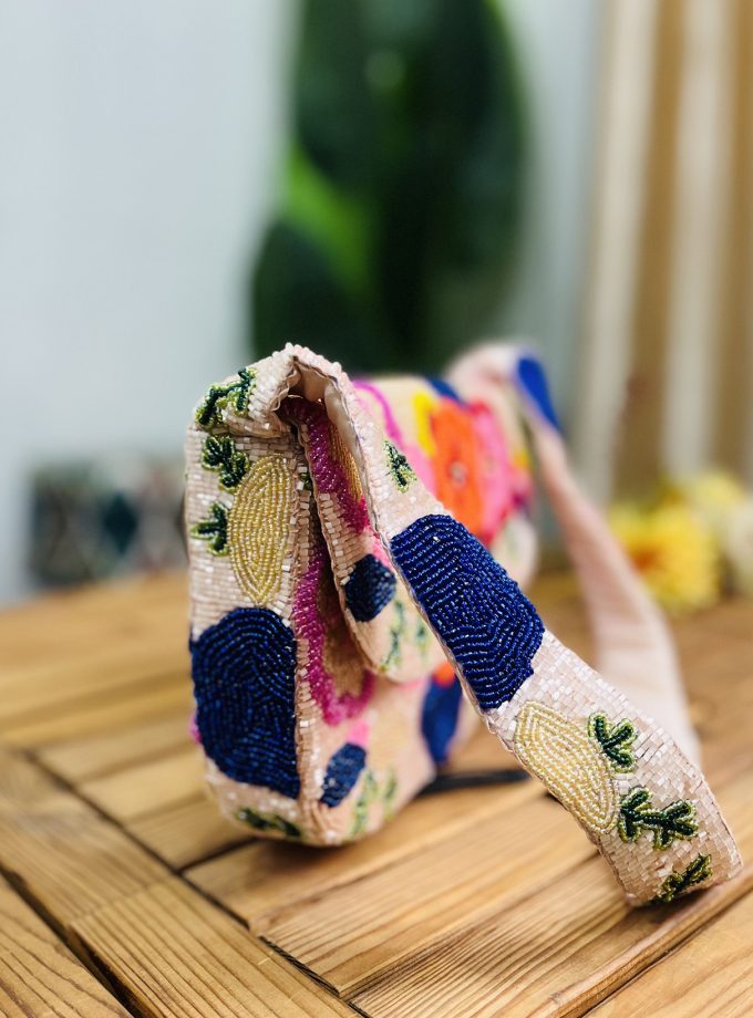 Floral Garden Hand-Beaded Shoulder Bag by Zara Label