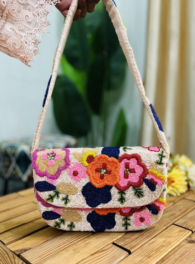Floral Garden Hand-Beaded Shoulder Bag by Zara Label