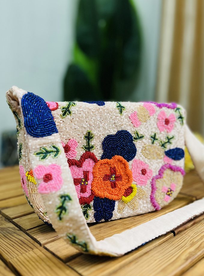 Floral Garden Hand-Beaded Shoulder Bag by Zara Label