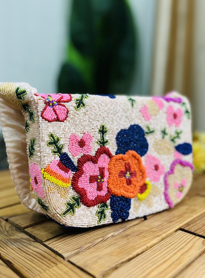 Floral Garden Hand-Beaded Shoulder Bag by Zara Label