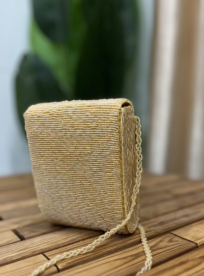 Golden Artisan Crystal & Beaded Statement Clutch by Zara Lab