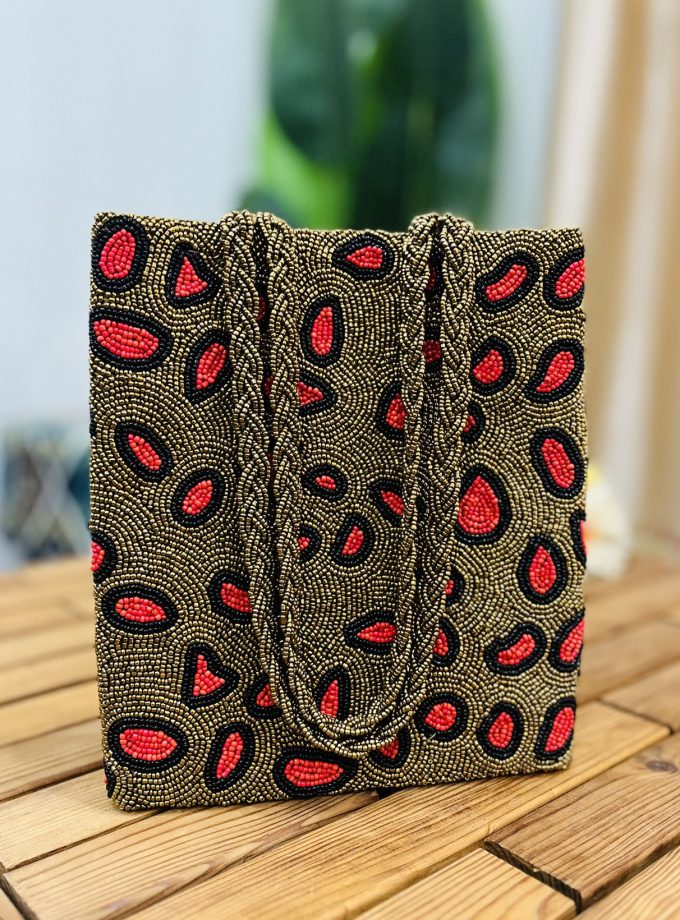 Leopard Print Artisan Hand-Beaded Tote Bag by Zara Label