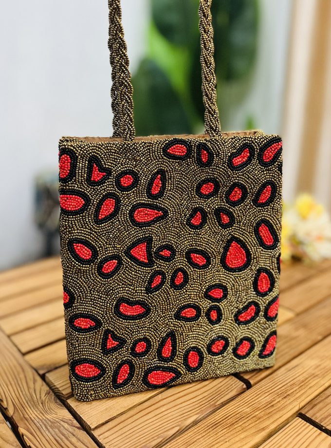 Leopard Print Artisan Hand-Beaded Tote Bag by Zara Label