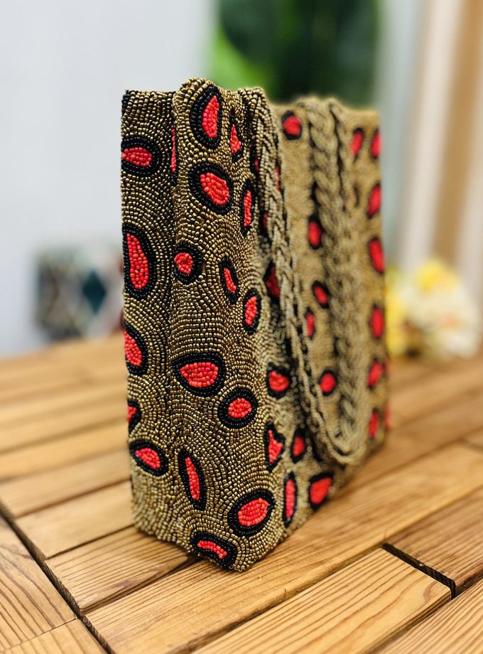 Leopard Print Artisan Hand-Beaded Tote Bag by Zara Label