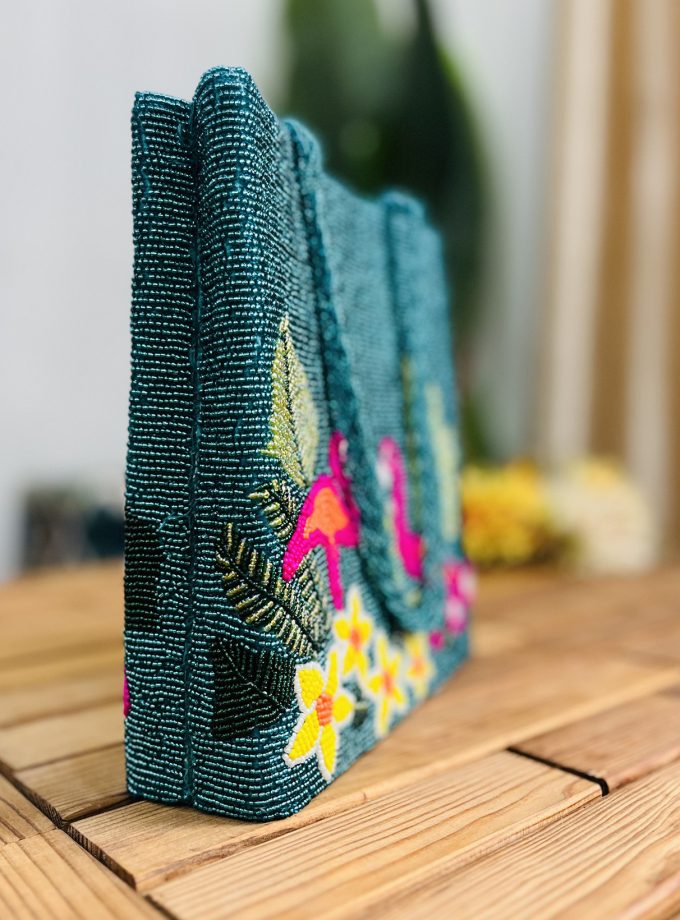 Tropical Flamingo Hand-Beaded Tote Bag by Zara Label
