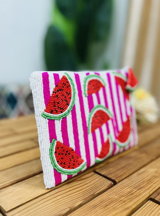 Watermelon Motif Artisan Hand-Beaded Pouch by Zara Label