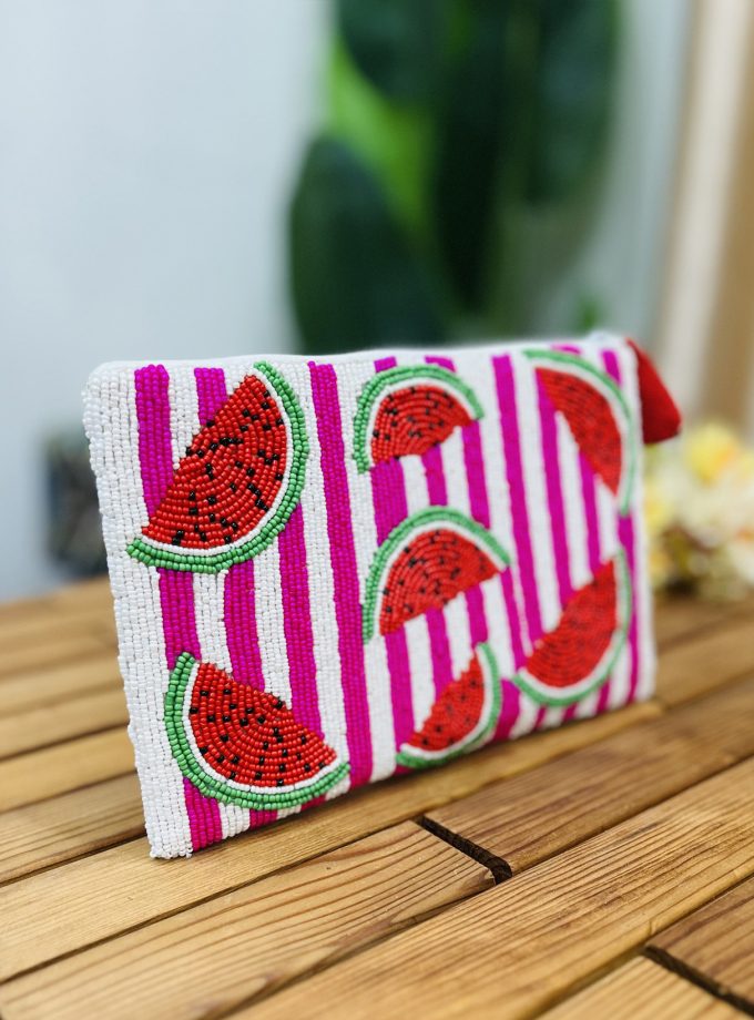 Watermelon Motif Artisan Hand-Beaded Pouch by Zara Label