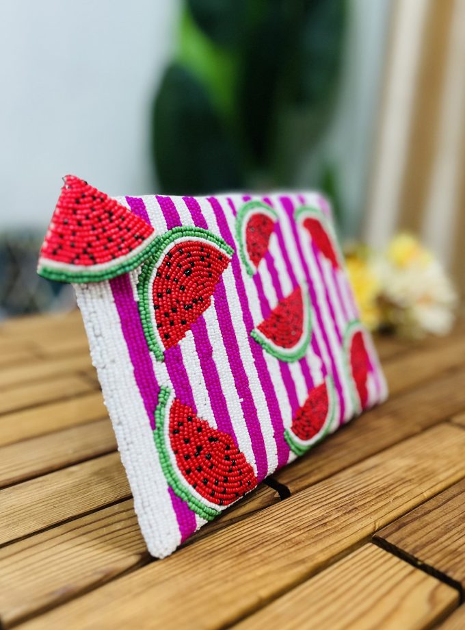 Watermelon Motif Artisan Hand-Beaded Pouch by Zara Label