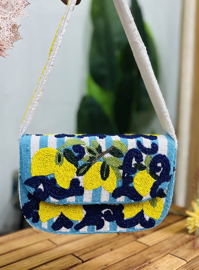 Zesty Lemon Hand-Beaded Shoulder Bag by Zara Label