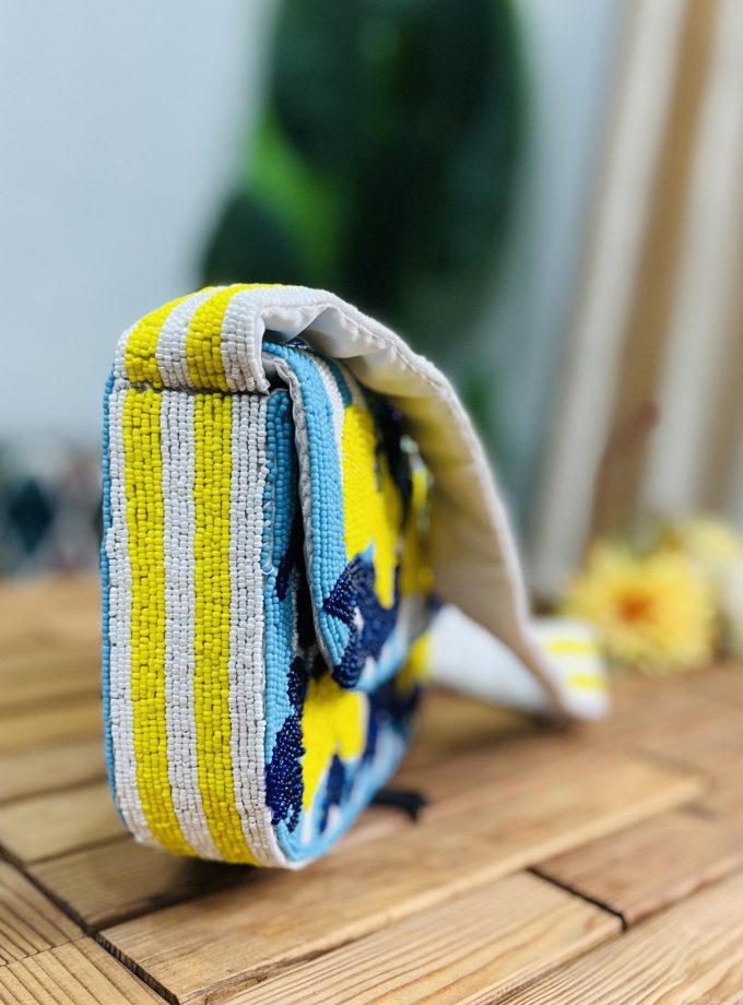 Zesty Lemon Hand-Beaded Shoulder Bag by Zara Label